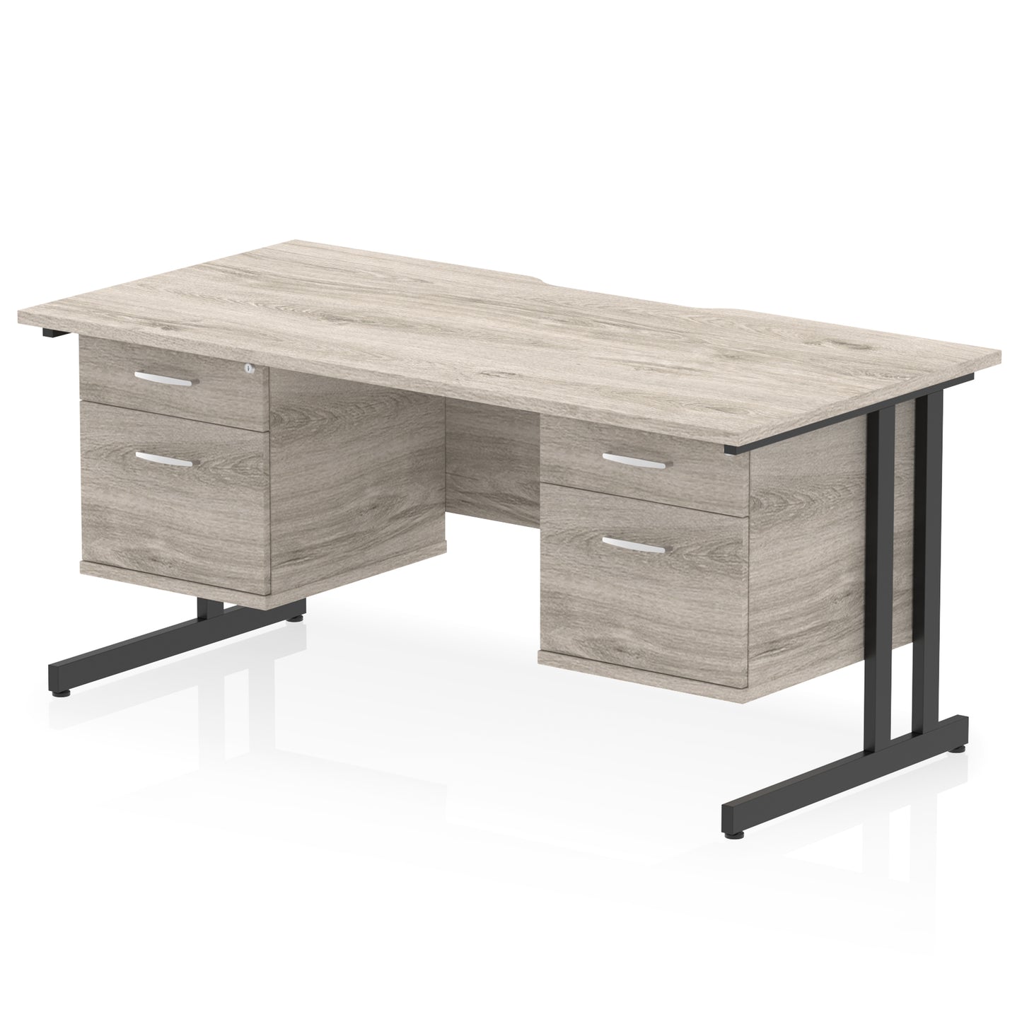 Impulse Scalloped Edge Cantilever Straight Desk With Two Fixed Pedestal - 1600mm - Multiple Colour Options