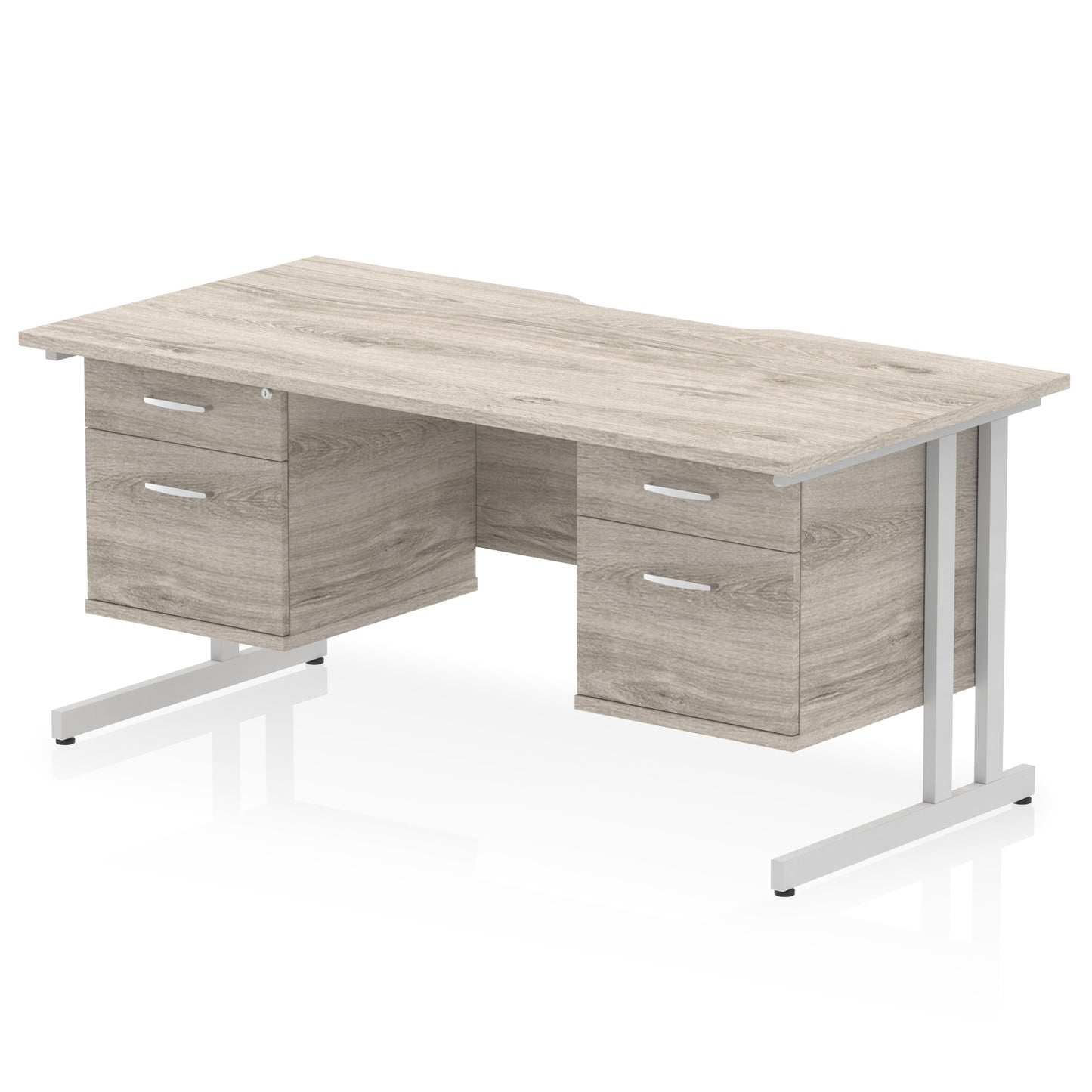 Impulse Scalloped Edge Cantilever Straight Desk With Two Fixed Pedestal - 1600mm - Multiple Colour Options