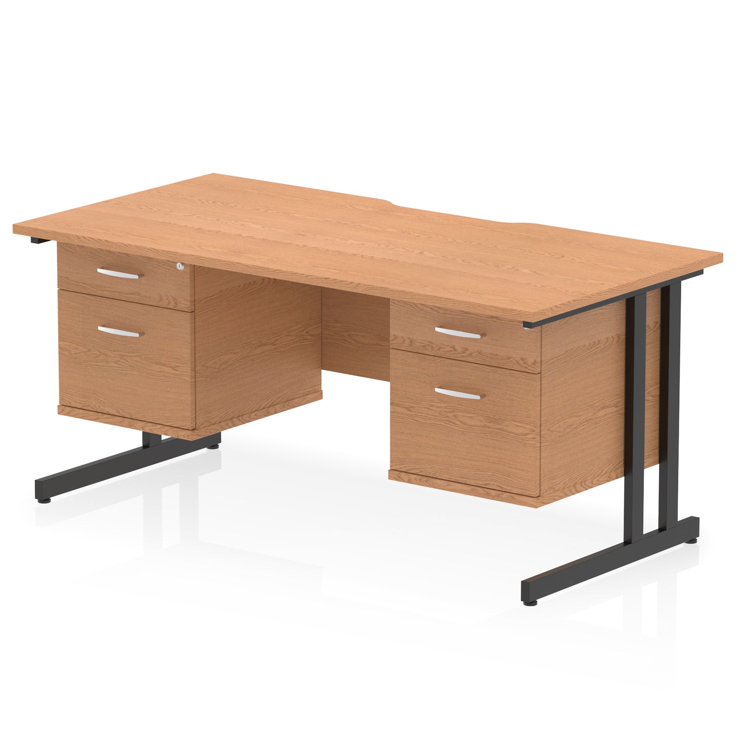 Impulse Scalloped Edge Cantilever Straight Desk With Two Fixed Pedestal - 1600mm - Multiple Colour Options