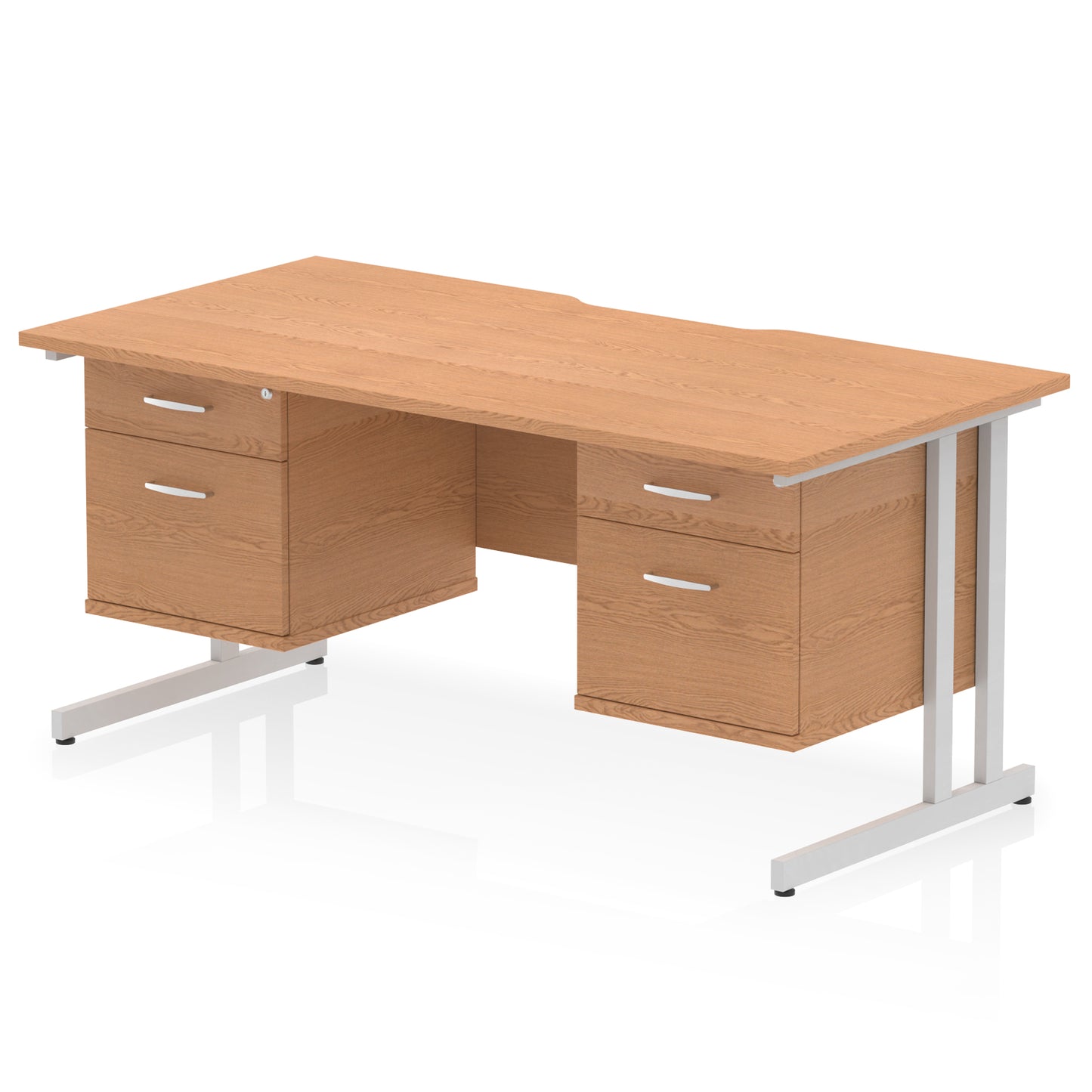Impulse Scalloped Edge Cantilever Straight Desk With Two Fixed Pedestal - 1600mm - Multiple Colour Options