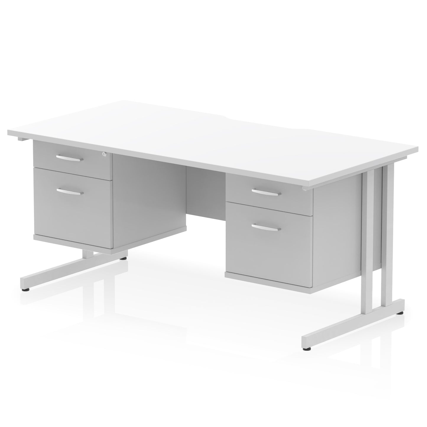 Impulse Scalloped Edge Cantilever Straight Desk With Two Fixed Pedestal - 1600mm - Multiple Colour Options