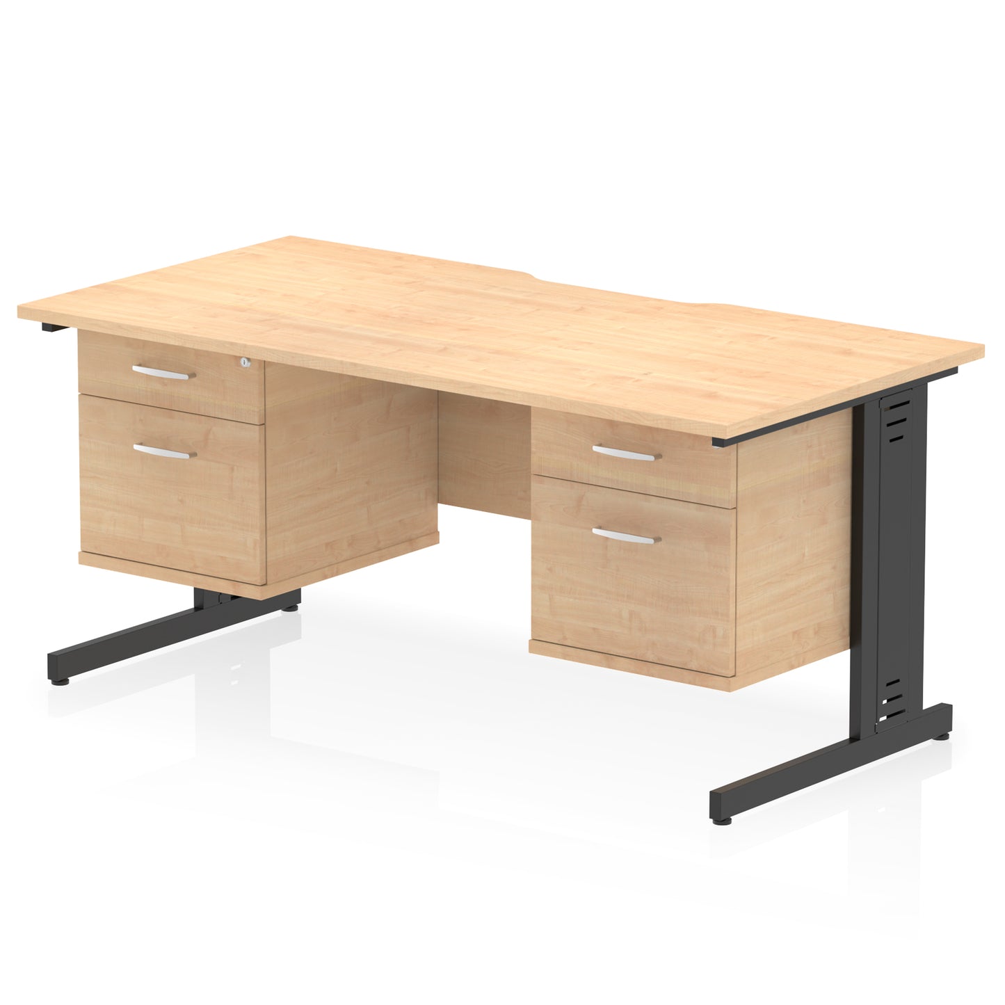 Impulse Scalloped Edge Cable Managed Straight Desk With Two Fixed Pedestal - 1600mm - Multiple Colour Options
