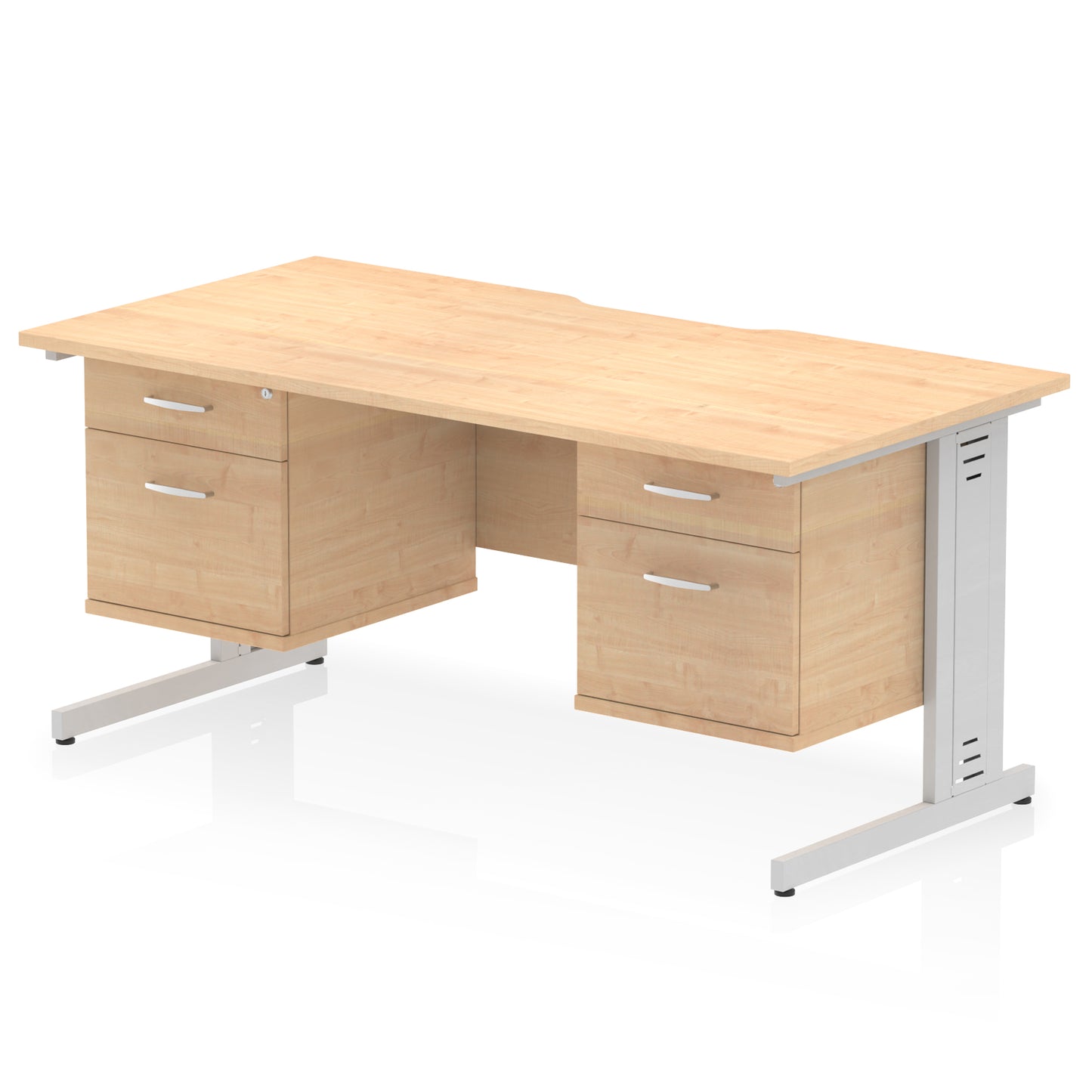 Impulse Scalloped Edge Cable Managed Straight Desk With Two Fixed Pedestal - 1600mm - Multiple Colour Options