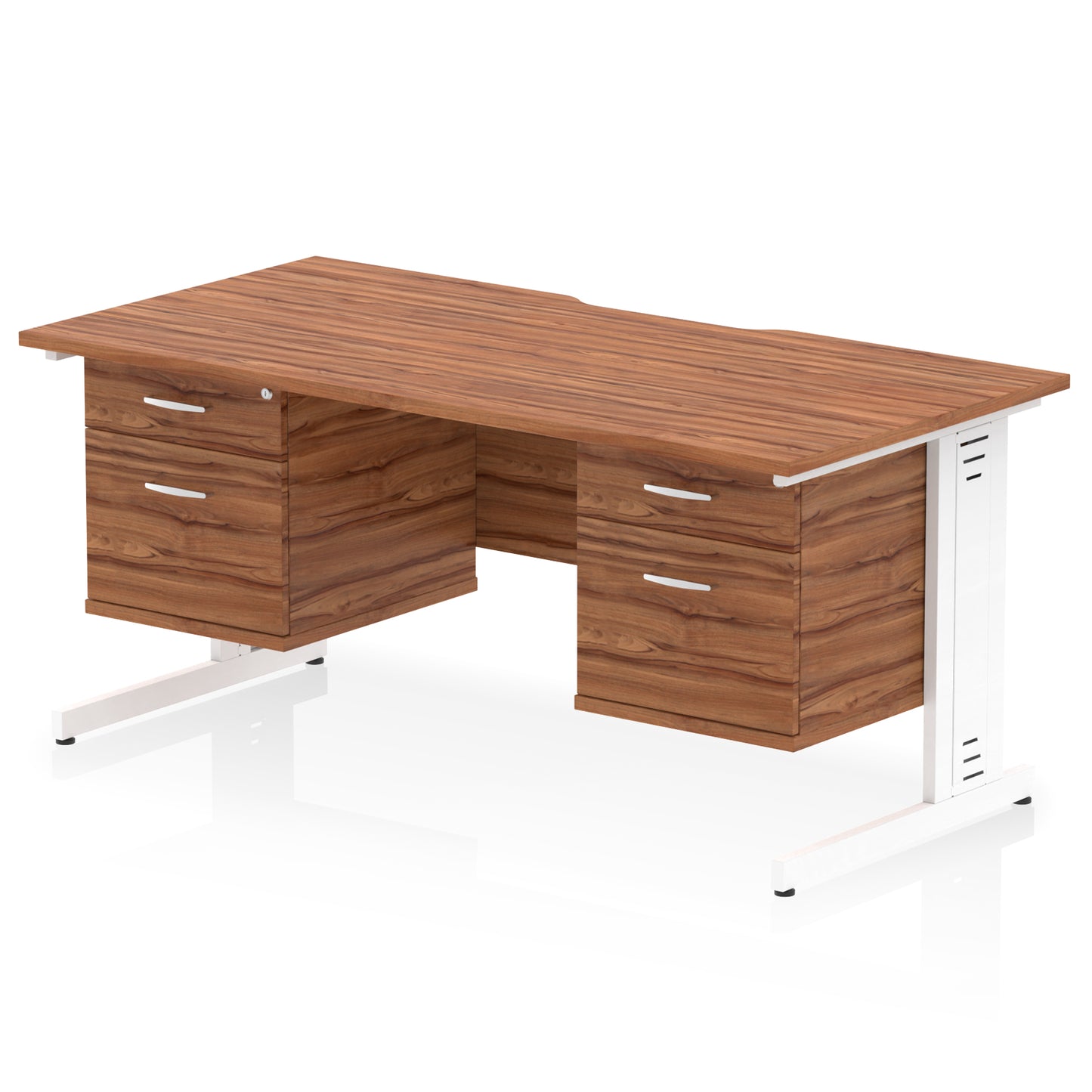 Impulse Scalloped Edge Cable Managed Straight Desk With Two Fixed Pedestal - 1600mm - Multiple Colour Options