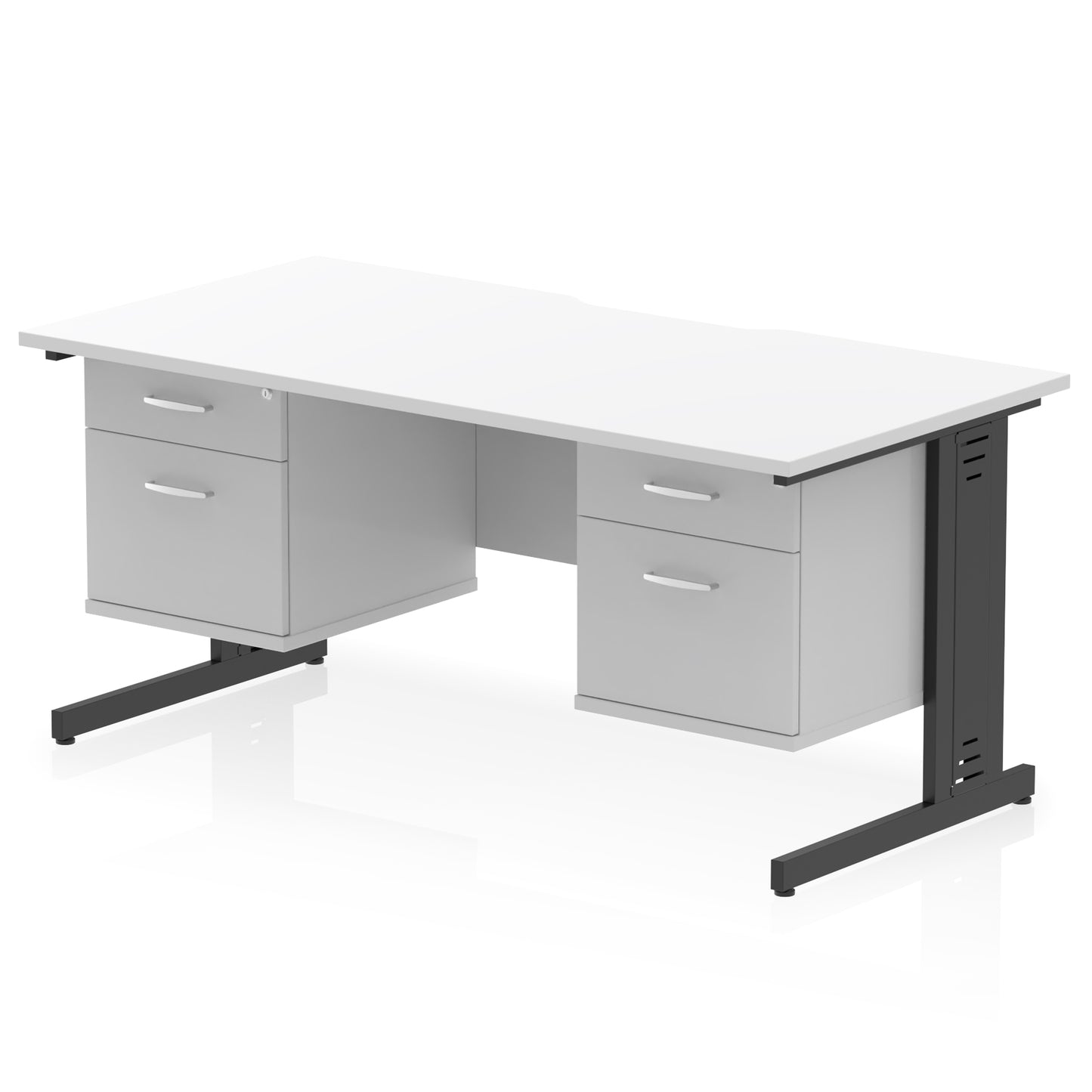 Impulse Scalloped Edge Cable Managed Straight Desk With Two Fixed Pedestal - 1600mm - Multiple Colour Options