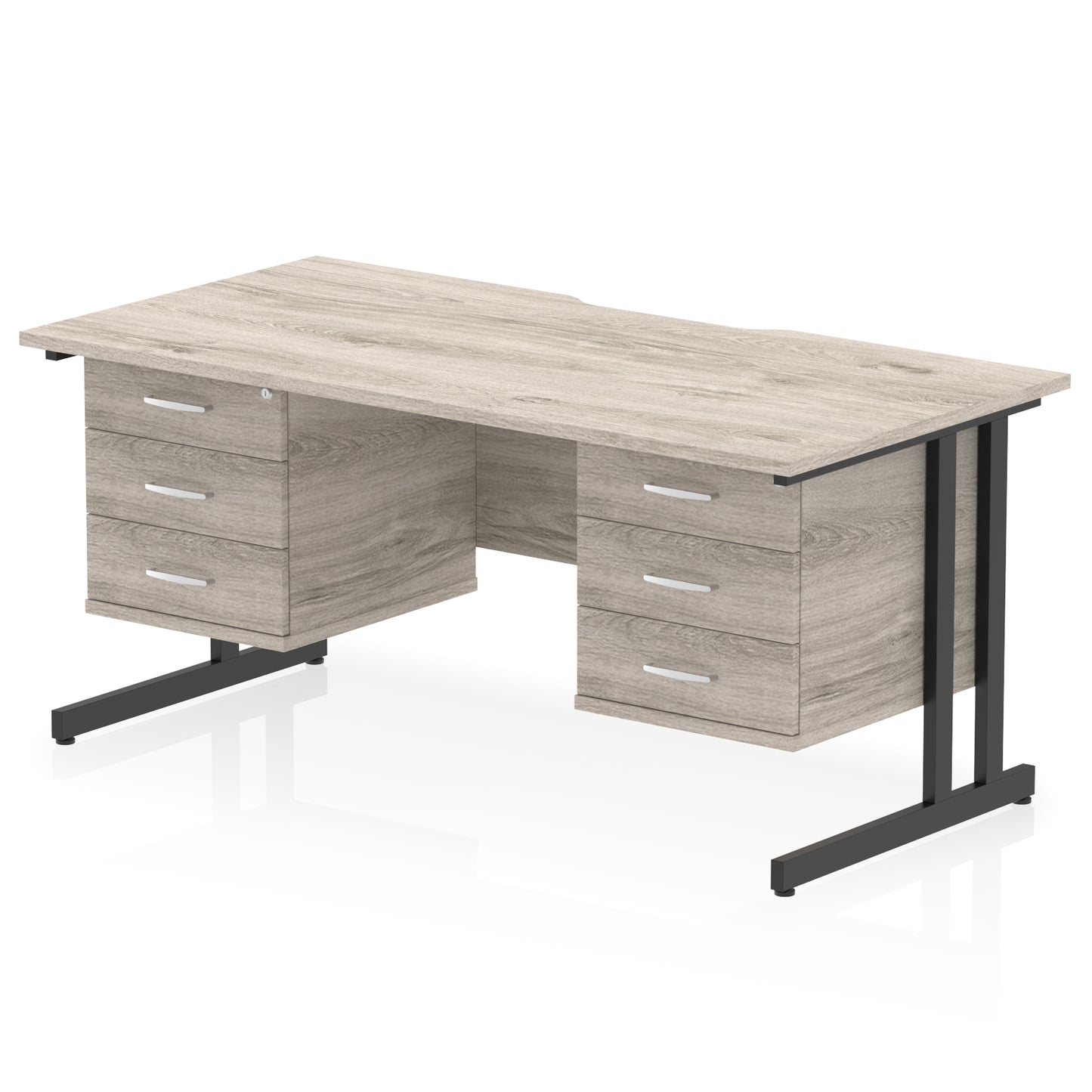 Impulse Scalloped Edge Cantilever Straight Desk With Two Fixed Pedestal - 1600mm - Multiple Colour Options