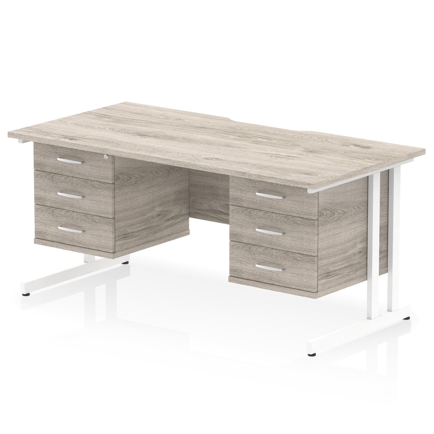Impulse Scalloped Edge Cantilever Straight Desk With Two Fixed Pedestal - 1600mm - Multiple Colour Options