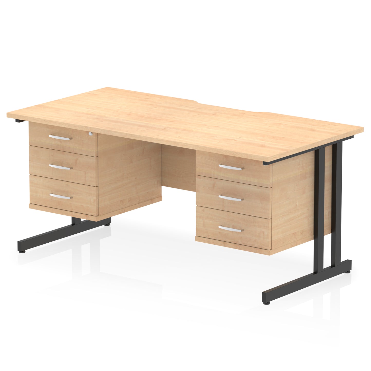 Impulse Scalloped Edge Cantilever Straight Desk With Two Fixed Pedestal - 1600mm - Multiple Colour Options