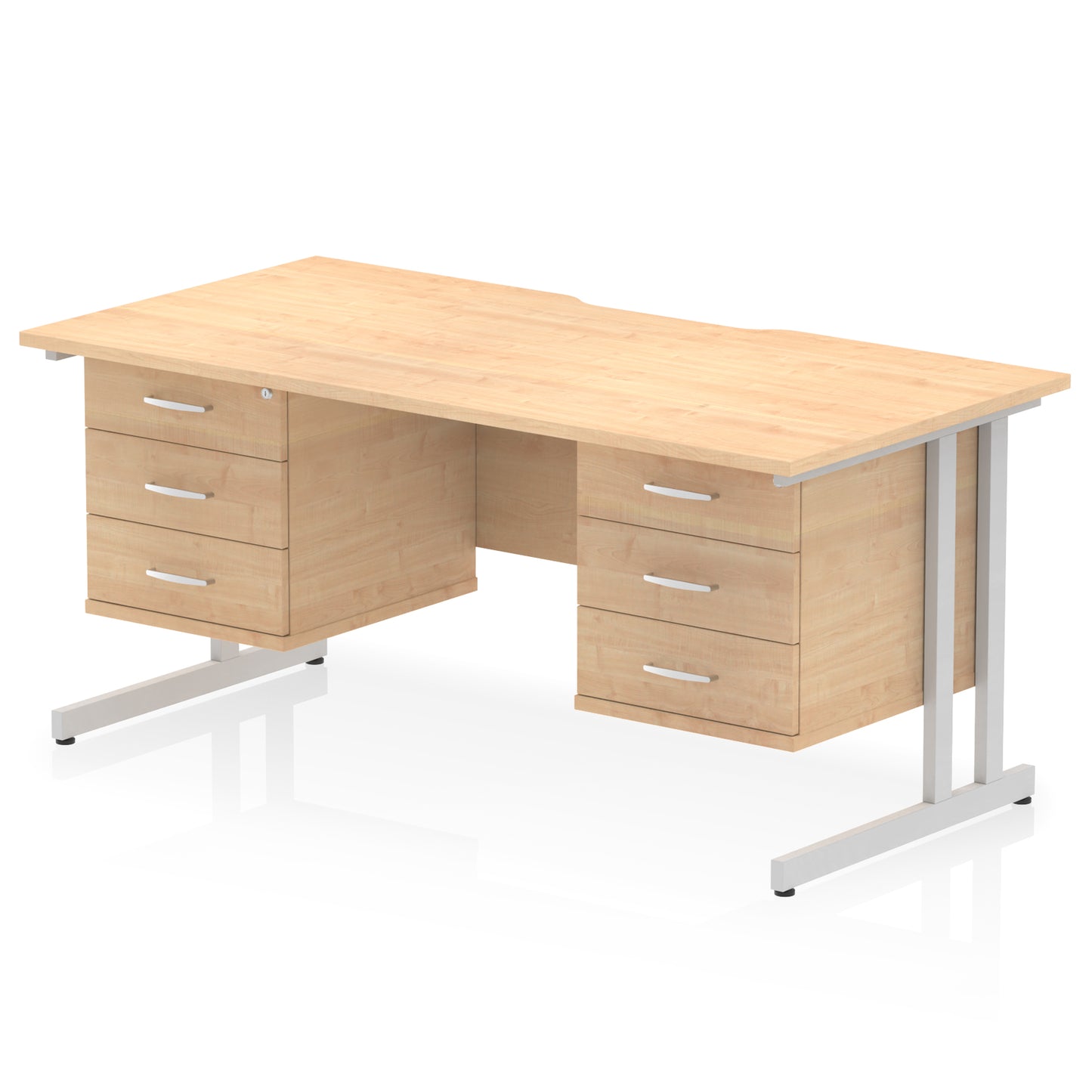 Impulse Scalloped Edge Cantilever Straight Desk With Two Fixed Pedestal - 1600mm - Multiple Colour Options