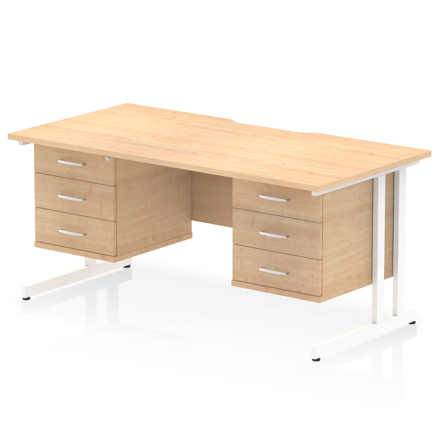 Impulse Scalloped Edge Cantilever Straight Desk With Two Fixed Pedestal - 1600mm - Multiple Colour Options