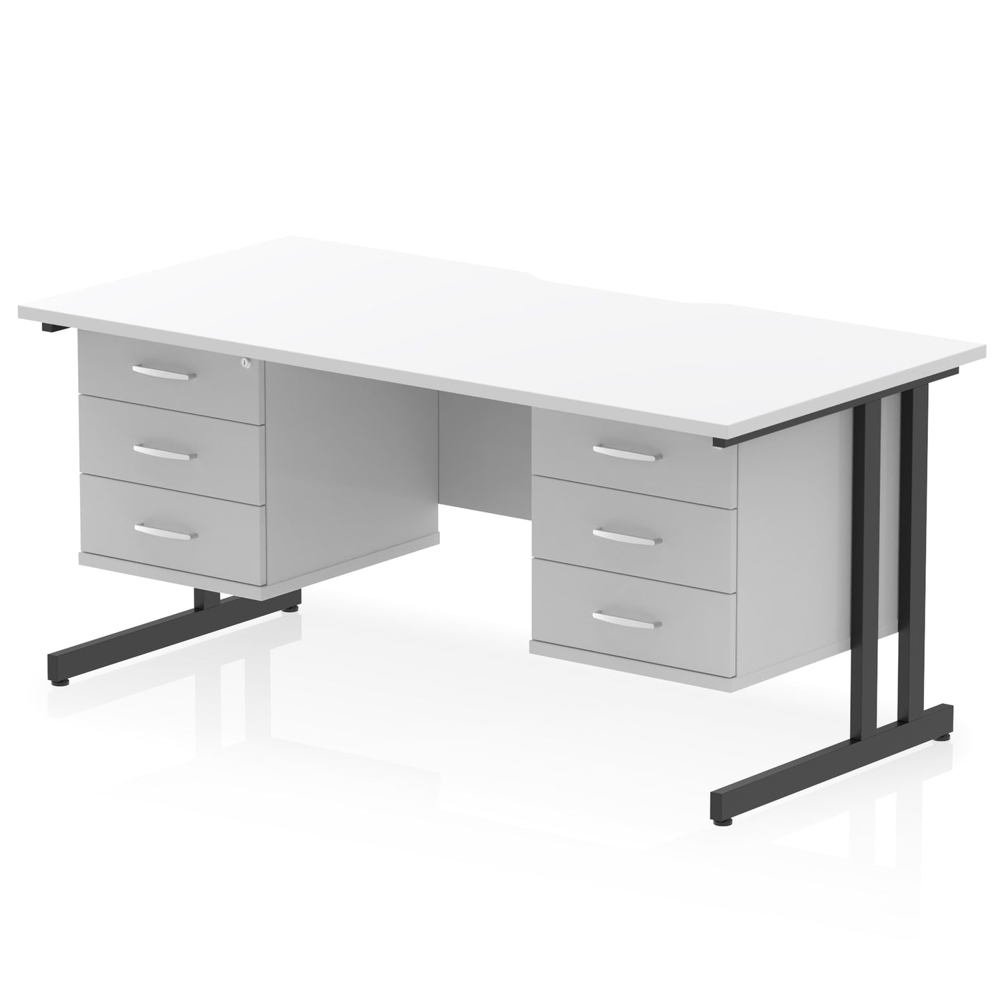 Impulse Scalloped Edge Cantilever Straight Desk With Two Fixed Pedestal - 1600mm - Multiple Colour Options