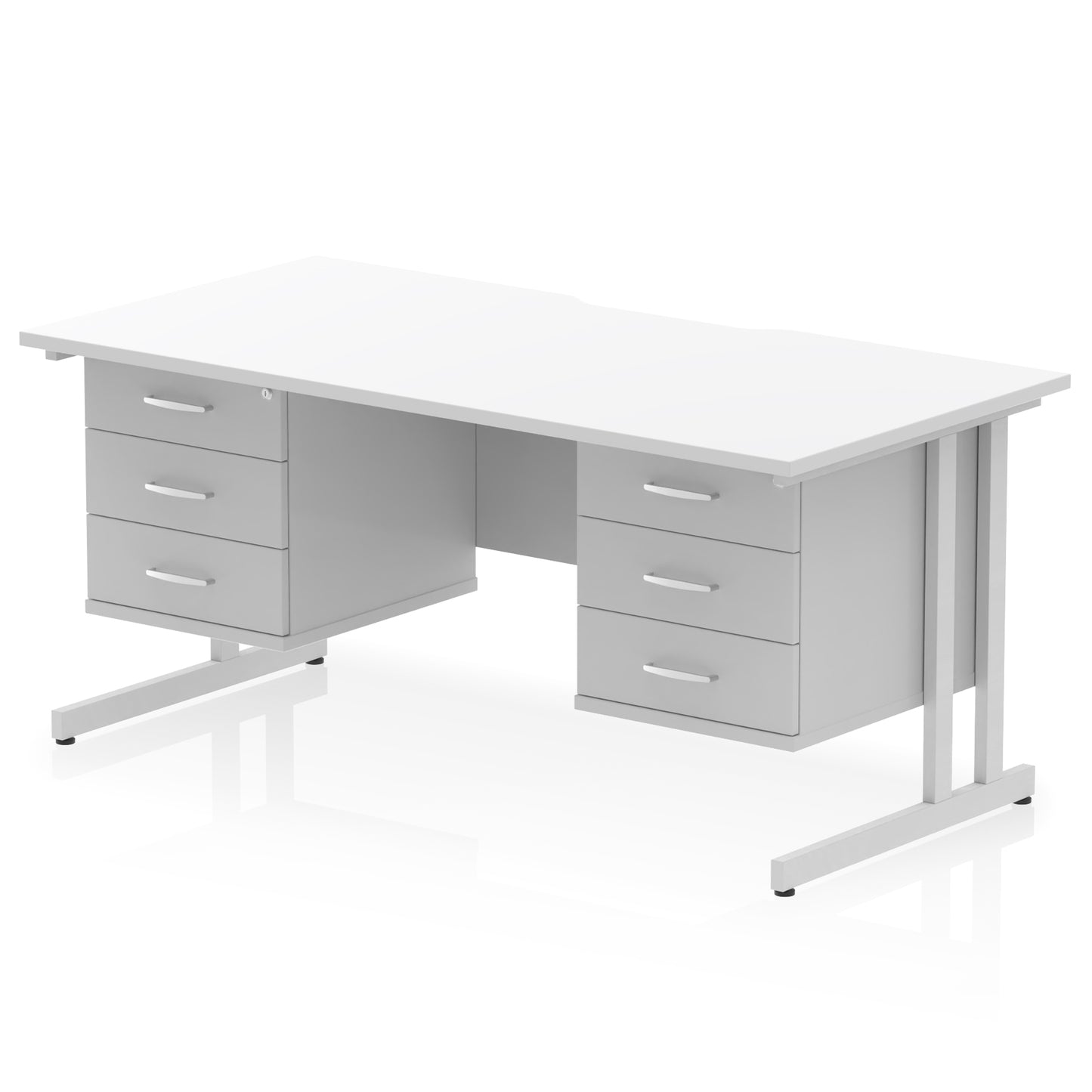 Impulse Scalloped Edge Cantilever Straight Desk With Two Fixed Pedestal - 1600mm - Multiple Colour Options