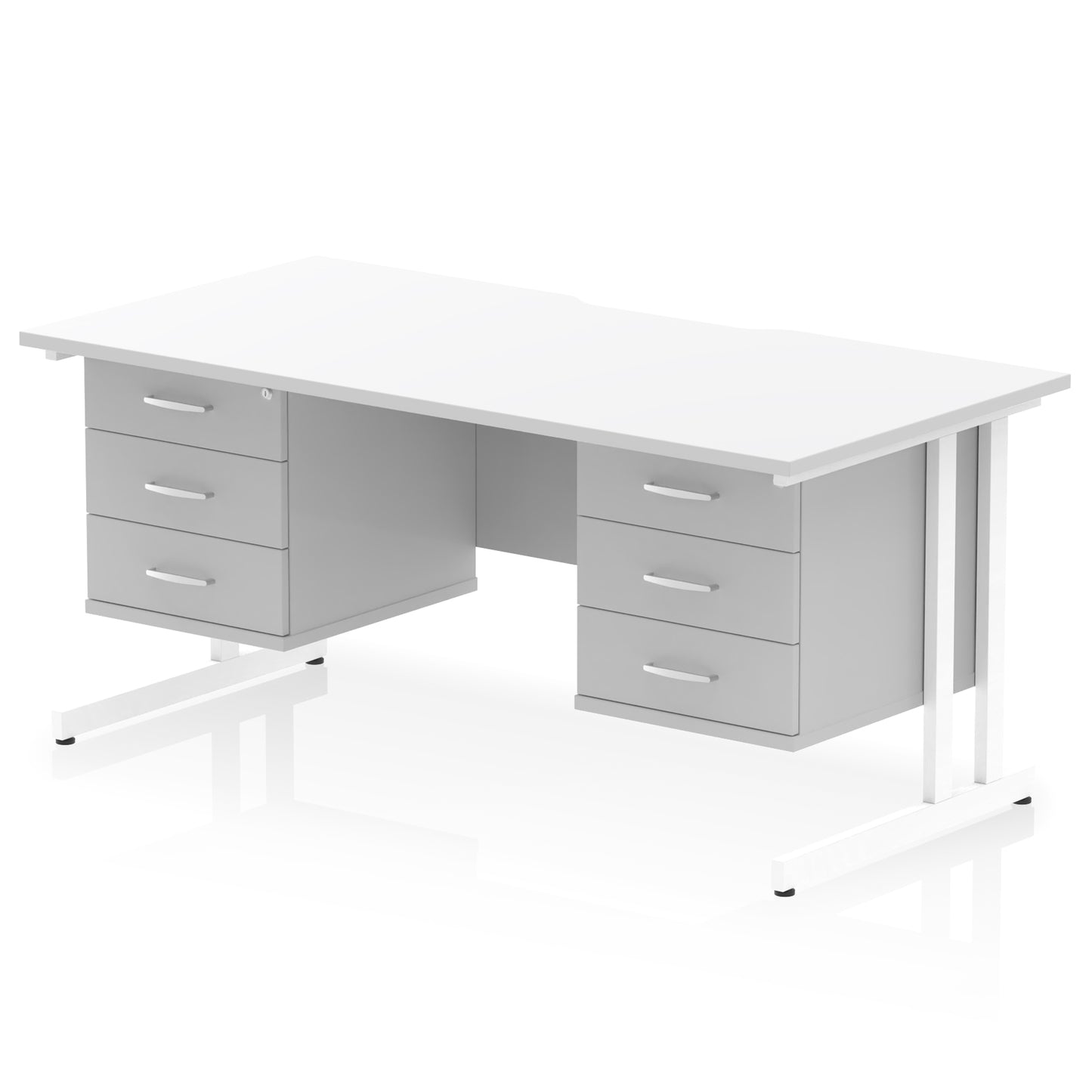 Impulse Scalloped Edge Cantilever Straight Desk With Two Fixed Pedestal - 1600mm - Multiple Colour Options
