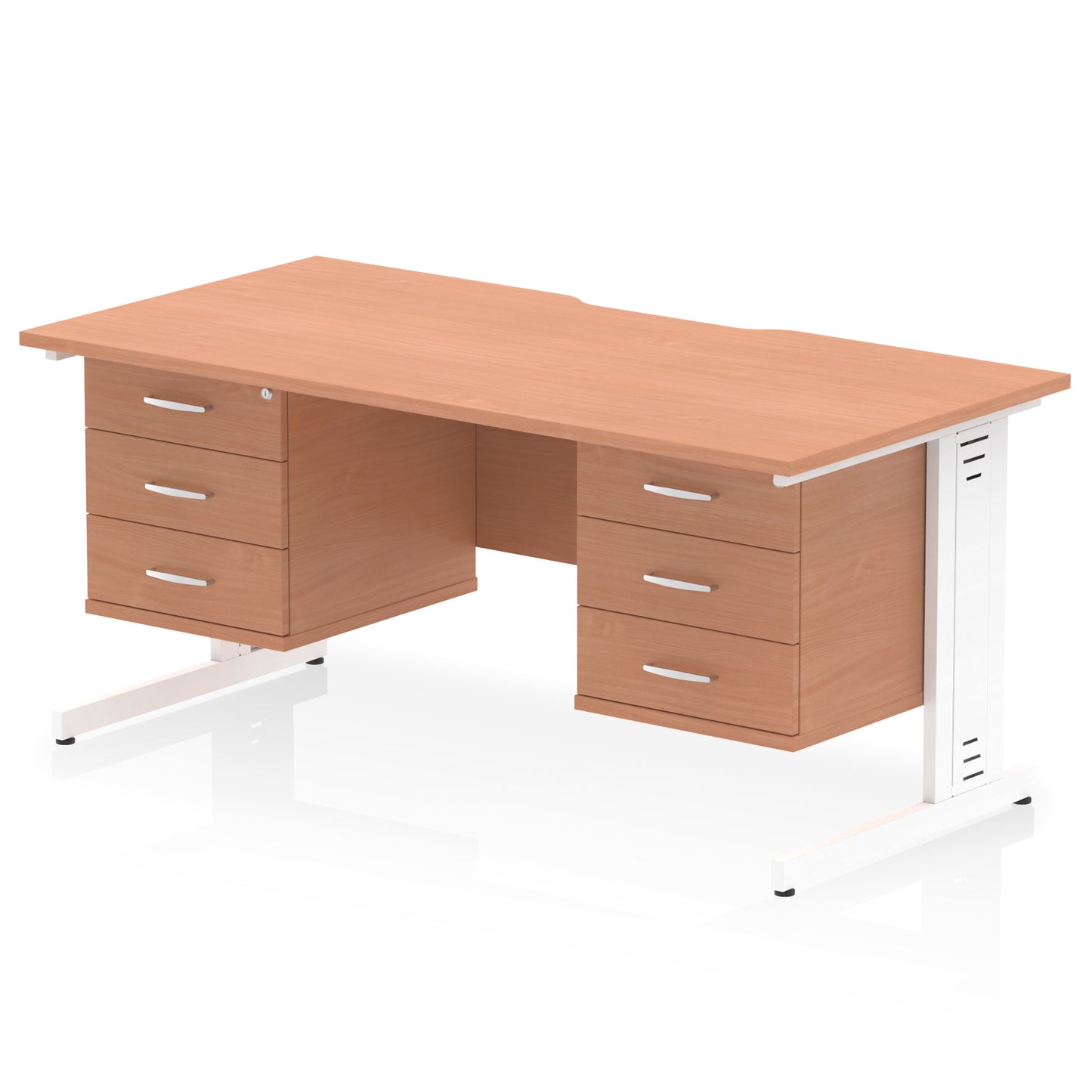 Impulse Scalloped Edge Cable Managed Straight Desk With Two Fixed Pedestal - 1600mm - Multiple Colour Options