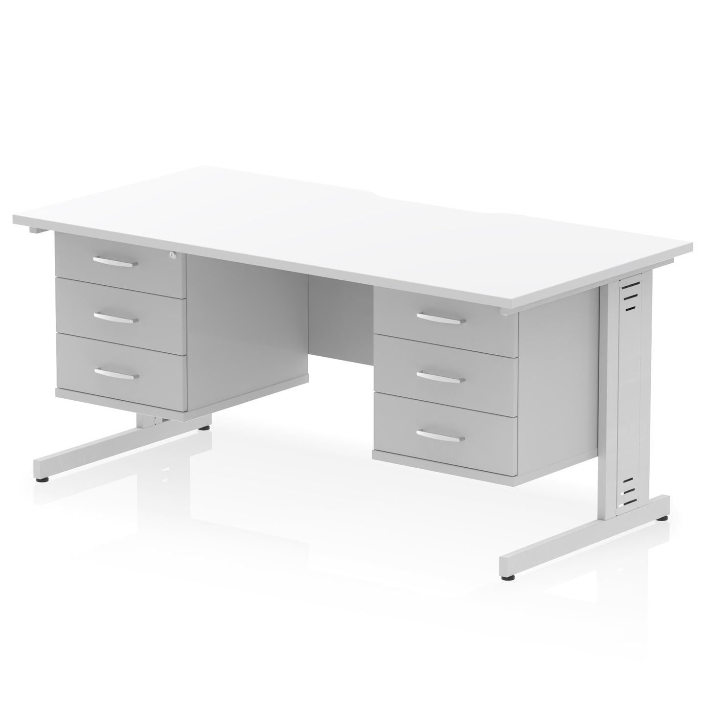 Impulse Scalloped Edge Cable Managed Straight Desk With Two Fixed Pedestal - 1600mm - Multiple Colour Options