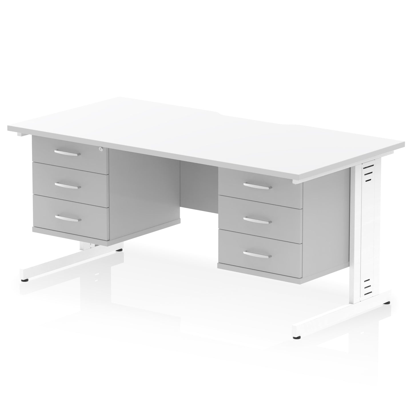 Impulse Scalloped Edge Cable Managed Straight Desk With Two Fixed Pedestal - 1600mm - Multiple Colour Options