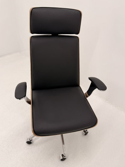 Black Leather Executive Office Chair with Walnut Veneer Shell - YS1205A