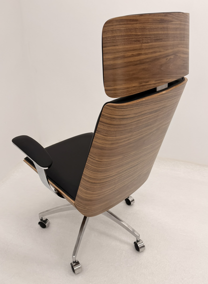 Black Leather Executive Office Chair with Walnut Veneer Shell - YS1205A