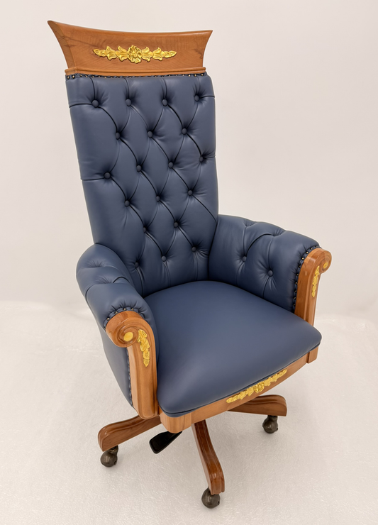 Baroque Style High Back Blue Genuine Leather Chesterfield Office Chair - K263A