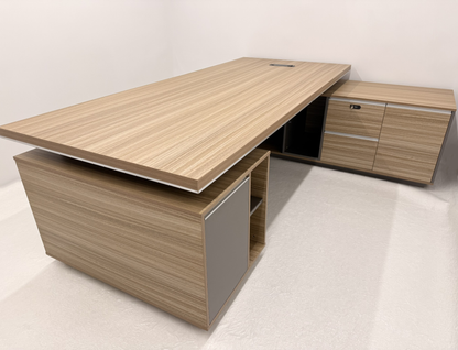 Modern Large Golden Oak Corner Executive Office Desk with Integrated Storage - 2400mm - PM02-D05