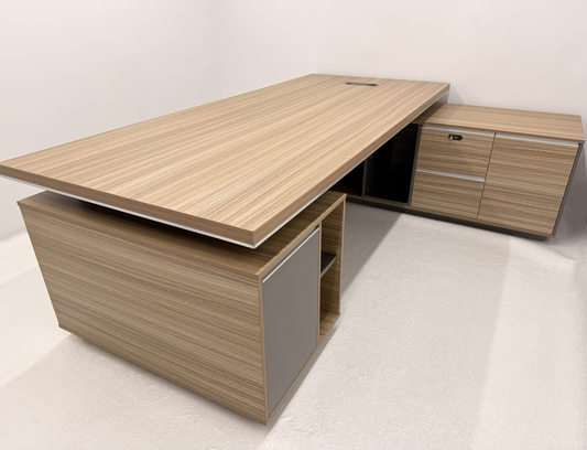 Modern Large Golden Oak Corner Executive Office Desk with Integrated Storage - 2400mm - PM02-D05