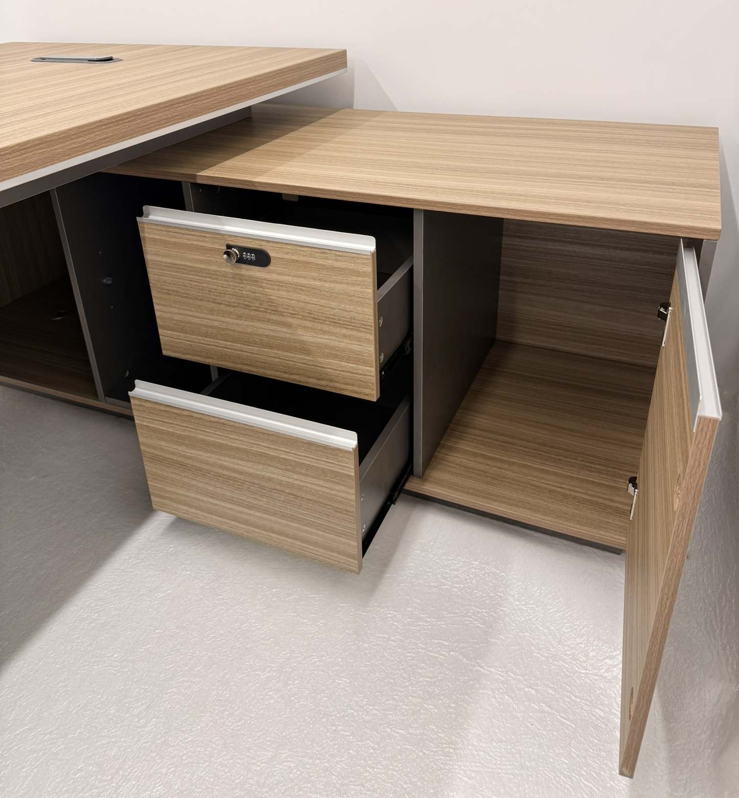 Modern Large Golden Oak Corner Executive Office Desk with Integrated Storage - 2400mm - PM02-D05