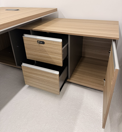 Modern Large Golden Oak Corner Executive Office Desk with Integrated Storage - 2400mm - PM02-D05