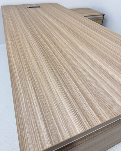 Modern Large Golden Oak Corner Executive Office Desk with Integrated Storage - 2400mm - PM02-D05