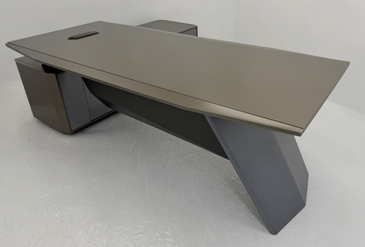 Modern Designer Executive Office Corner Desk with Champagne Grey Metallic Finish - UK Power Sockets Included - 2400mm - J-KR-B24