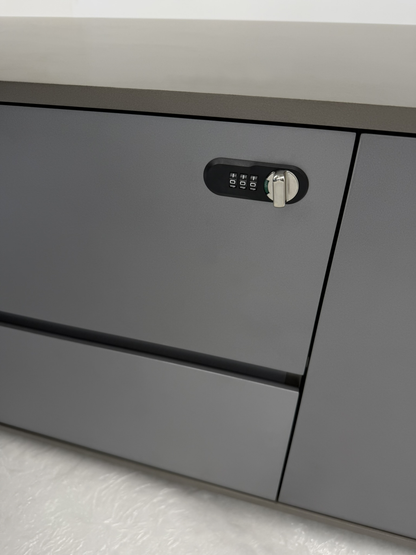 Modern Designer Executive Office Corner Desk with Champagne Grey Metallic Finish - UK Power Sockets Included - 2400mm - J-KR-B24