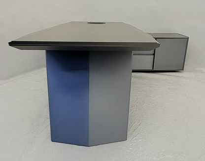 Modern Designer Executive Office Corner Desk with Champagne Grey Metallic Finish - UK Power Sockets Included - 2400mm - J-KR-B24