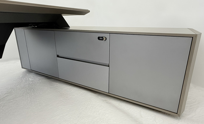 Modern Designer Executive Office Corner Desk with Champagne Grey Metallic Finish - UK Power Sockets Included - 2400mm - J-KR-B24