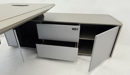 Modern Designer Executive Office Corner Desk with Champagne Grey Metallic Finish - UK Power Sockets Included - 2400mm - J-KR-B24