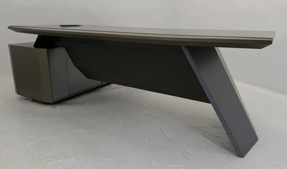Modern Designer Executive Office Corner Desk with Champagne Grey Metallic Finish - UK Power Sockets Included - 2400mm - J-KR-B24