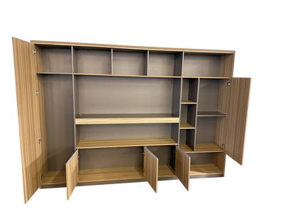 Modern Extra Large Golden Oak Bookcase with Doors & Open Shelving - 2800mm - PM02-S01