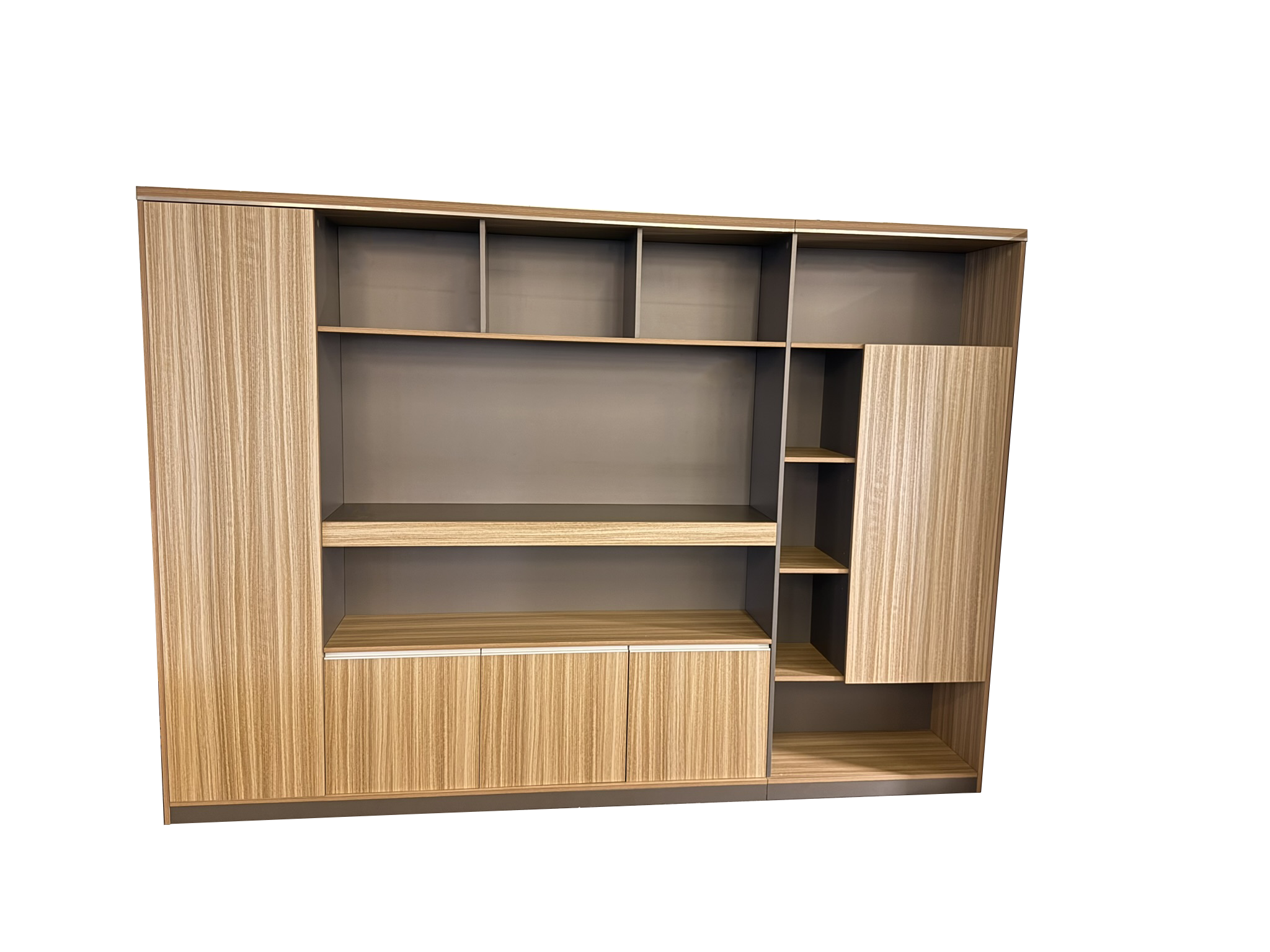 Modern Extra Large Golden Oak Bookcase with Doors & Open Shelving - 2800mm - PM02-S01