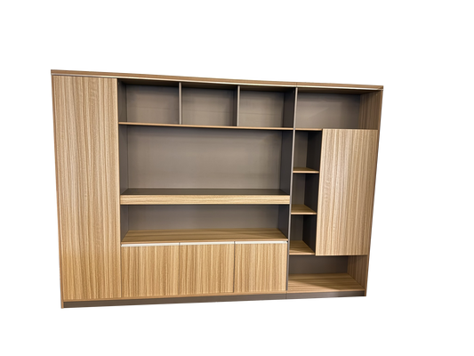 Modern Extra Large Golden Oak Bookcase with Doors & Open Shelving - 2800mm - PM02-S01