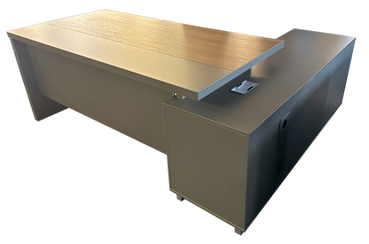 Modern Walnut and Grey Melamine Corner Executive Office Desk - 2000mm - A-S2009