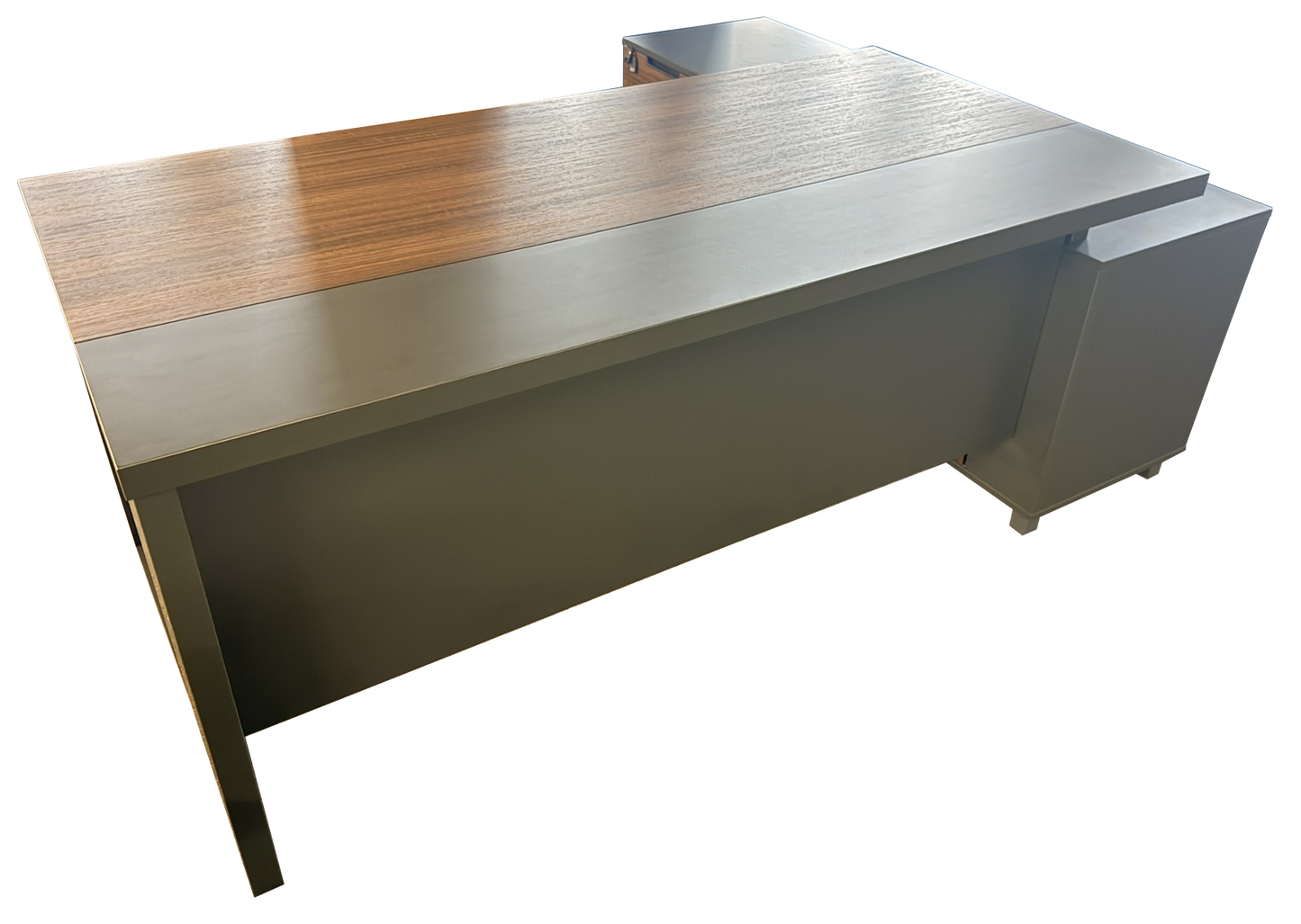 Modern Walnut and Grey Melamine Corner Executive Office Desk - 2000mm - A-S2009