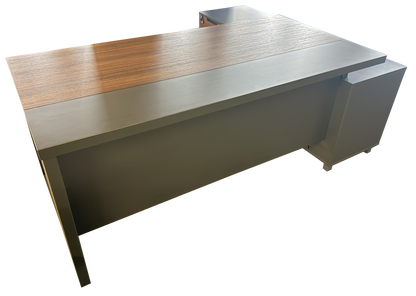 Modern Walnut and Grey Melamine Corner Executive Office Desk - 2000mm - A-S2009