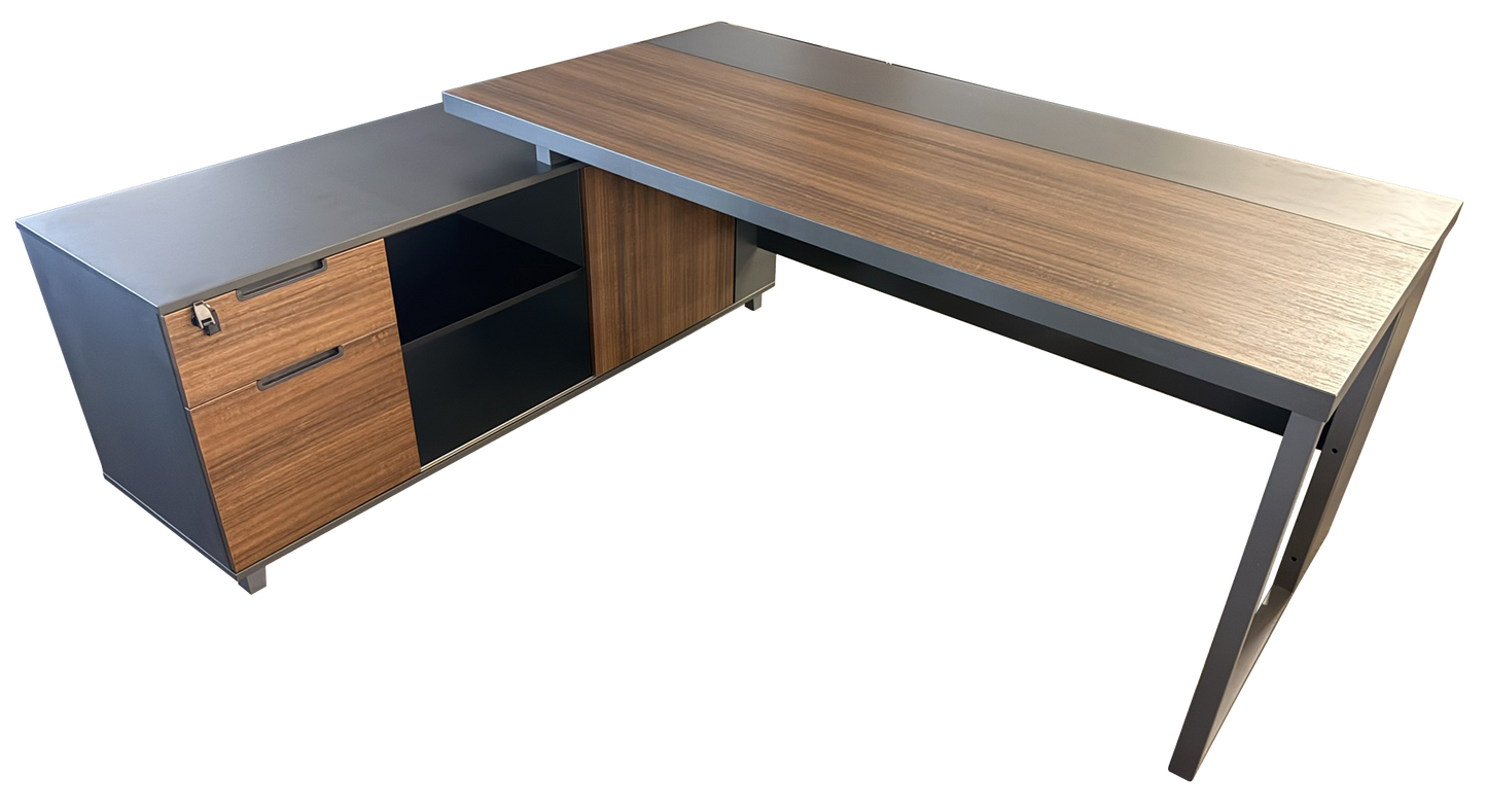 Modern Walnut and Grey Melamine Corner Executive Office Desk - 2000mm - A-S2009