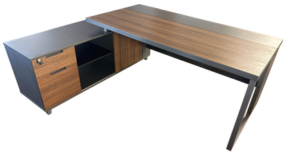 Modern Walnut and Grey Melamine Corner Executive Office Desk - 2000mm - A-S2009
