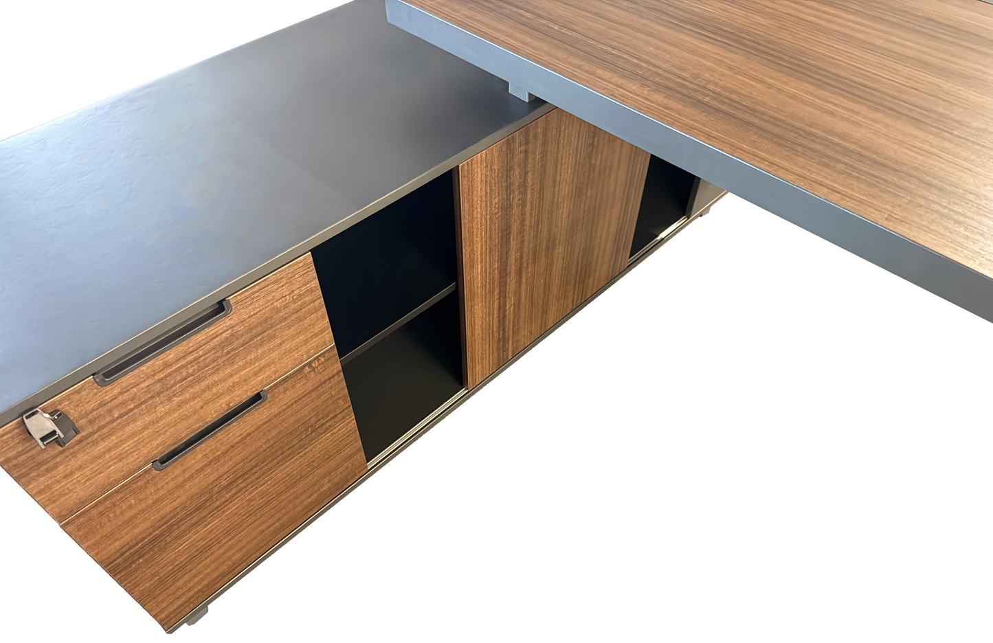 Modern Walnut and Grey Melamine Corner Executive Office Desk - 2000mm - A-S2009