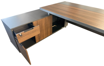Modern Walnut and Grey Melamine Corner Executive Office Desk - 2000mm - A-S2009