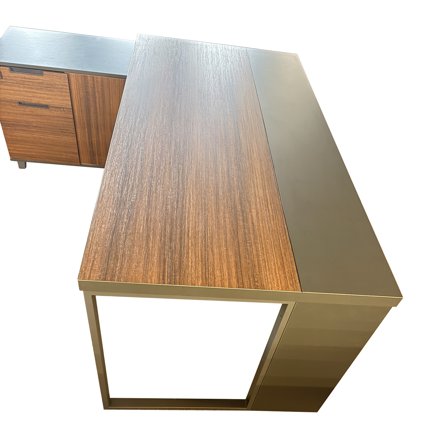 Modern Walnut and Grey Melamine Corner Executive Office Desk - 2000mm - A-S2009