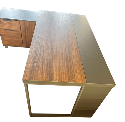 Modern Walnut and Grey Melamine Corner Executive Office Desk - 2000mm - A-S2009