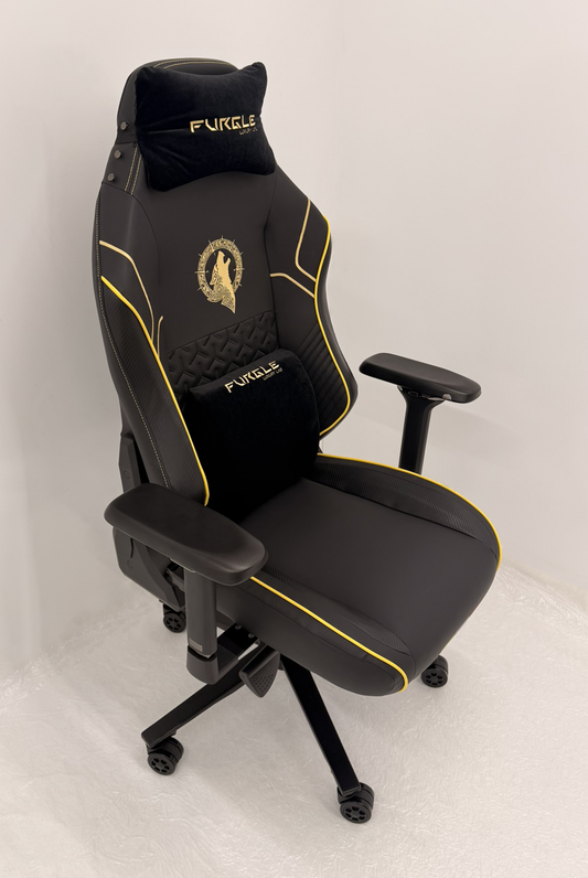 Reclining Black Leather Executive Gaming Style Office Chair with Gold Detailing - F010A