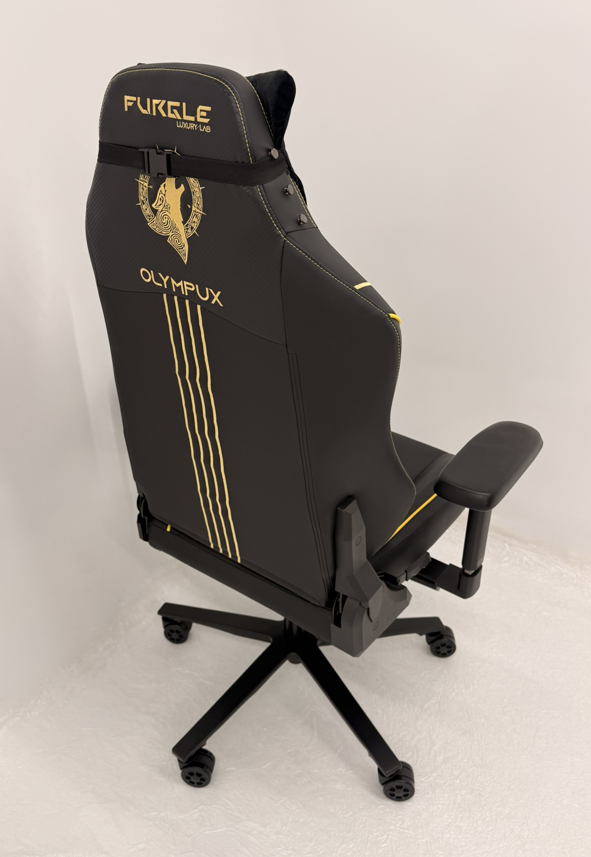 Reclining Black Leather Executive Gaming Style Office Chair with Gold Detailing - F010A
