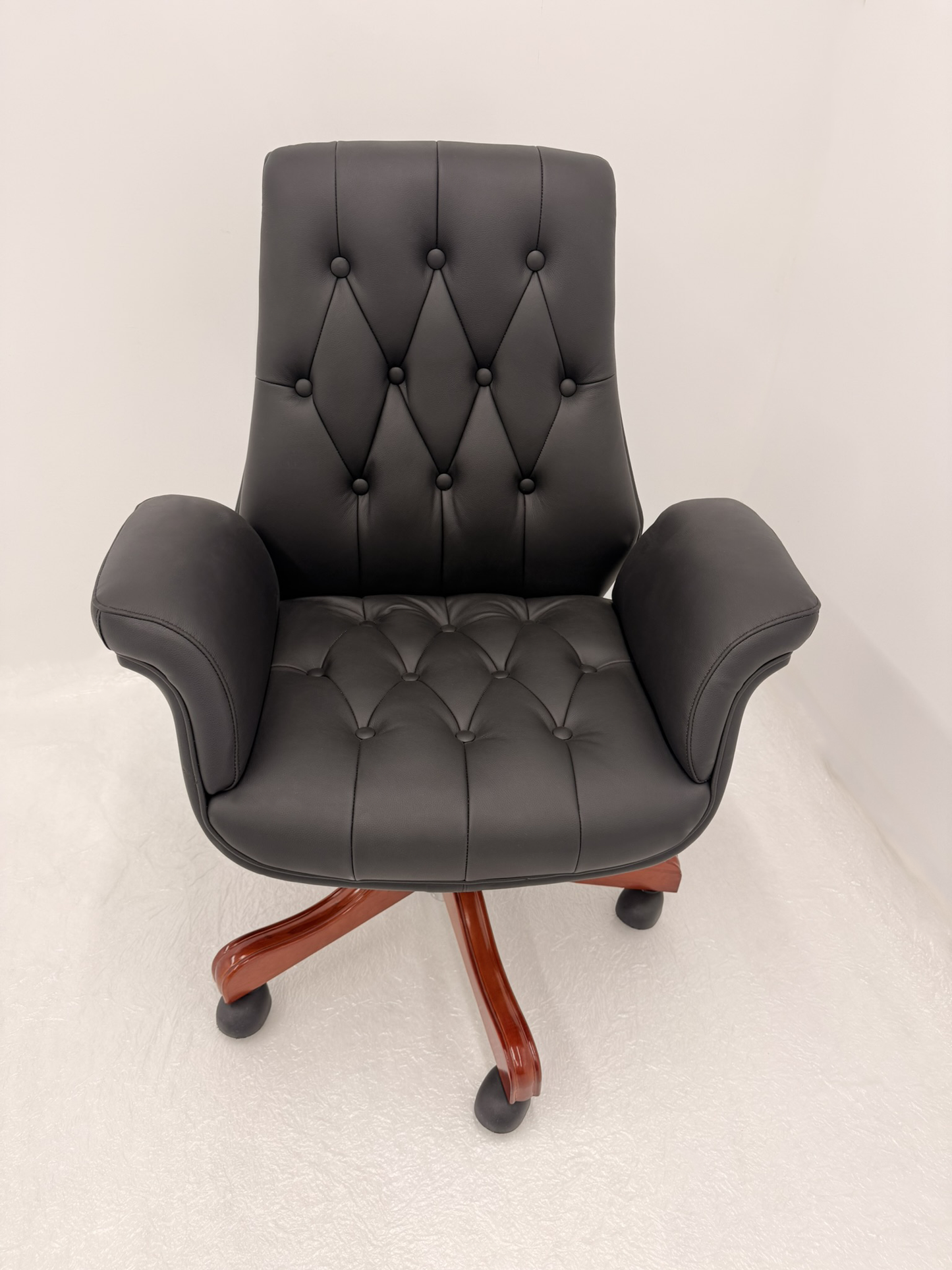 Luxury Medium Back Black Genuine Leather Executive Chesterfield Office Chair - Reclining Feature - 2302B