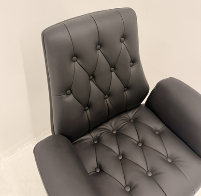 Luxury Medium Back Black Genuine Leather Executive Chesterfield Office Chair - Reclining Feature - 2302B